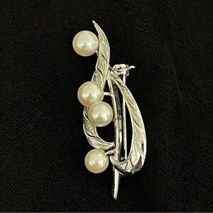 Vintage Sterling Silver Pearl Leaf Design Pin Brooch Stamped Sterling